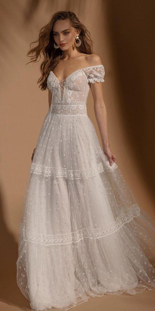 rustic lace wedding dresses a line off the shoulder boho asafdadush