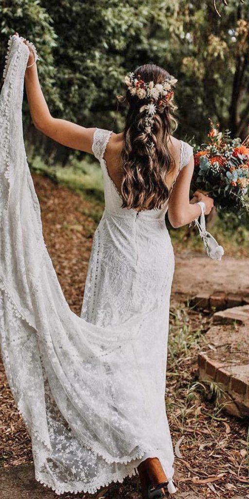 rustic lace wedding dresses sheath low back boho dreamersandlovers