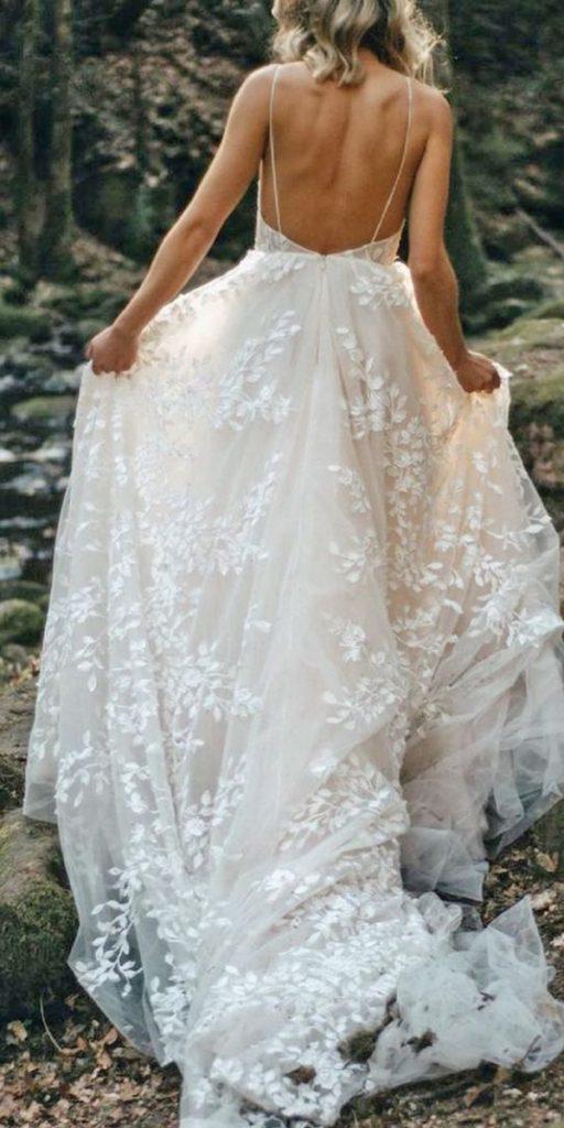 rustic lace wedding dresses with spaghetti straps backless boho vagabond