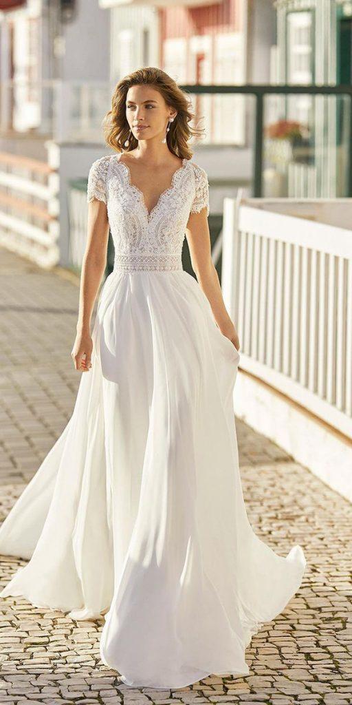  rustic wedding dresses a line lace top with cap sleeves rosa_clara