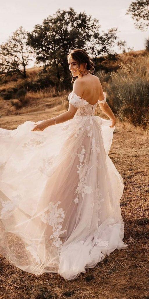 rustic wedding dresses a line off the shoulder lace barn madilanebridal