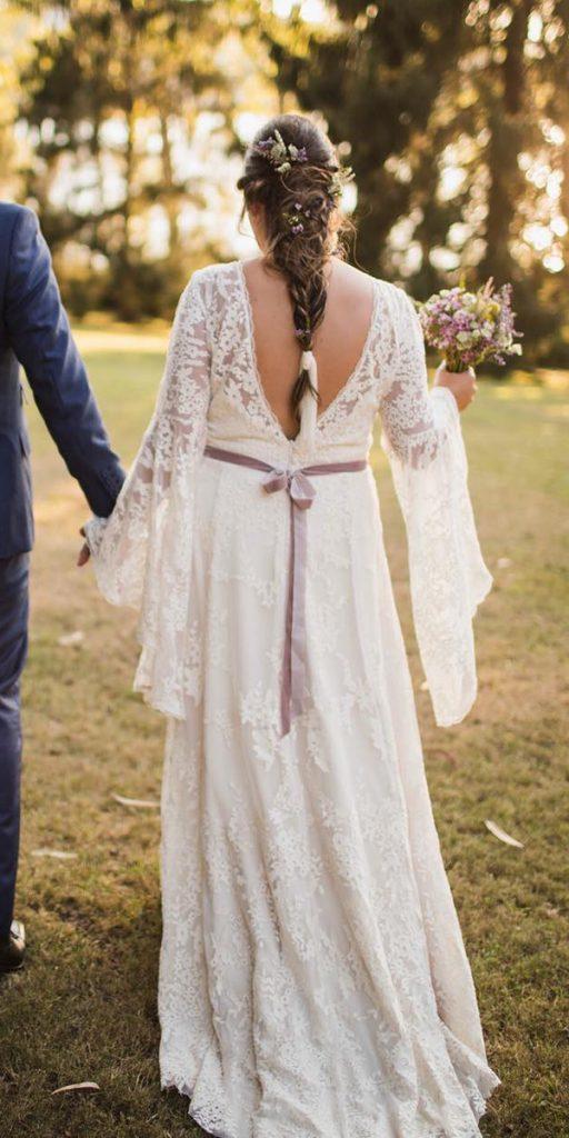 rustic wedding dresses sheath v back with sleeves lace sommeraofficial