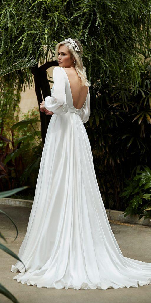 simple wedding dresses a line open back with long sleeves silk sassi holford