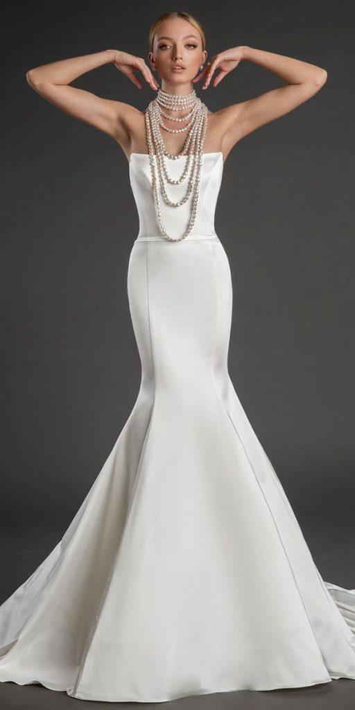 trumpet wedding dresses simple strapless neckline pninatornai