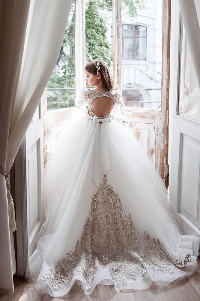 vintage flower girl dresses open back lace train with sleeves vintagerosebyhannahaj
