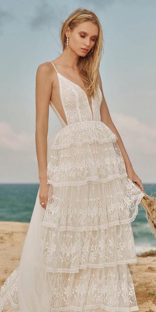 beach destination wedding dresses a line with spaghetti straps lace boho rish_bridal
