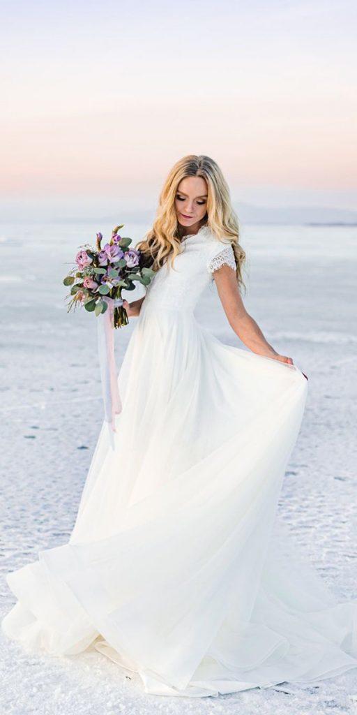 beach wedding dresses a line with cape sleeves boho modest elizabethcooperdesign