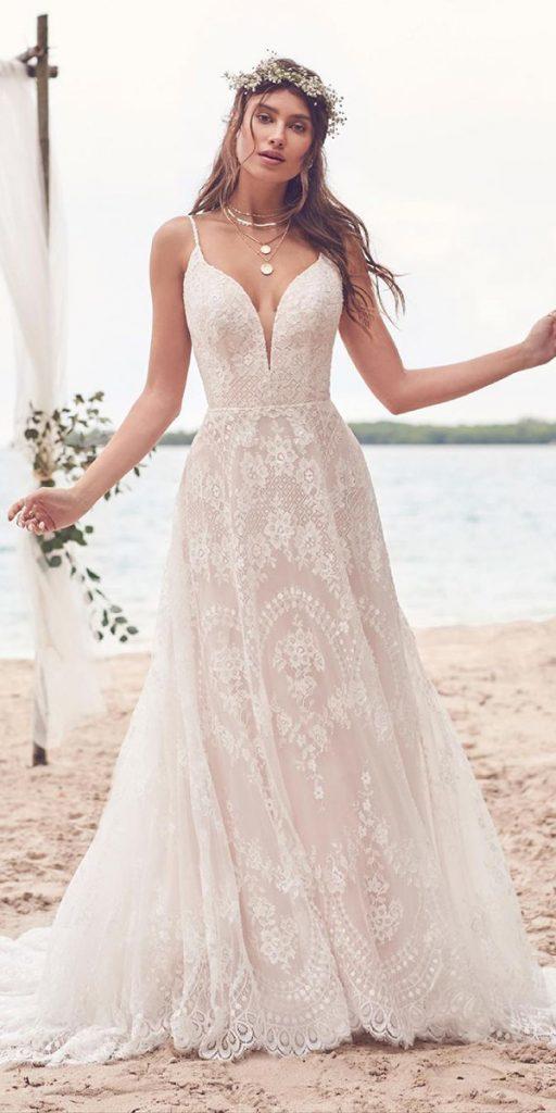 beach wedding dresses a line with spaghetti straps lace boho maggiesottero