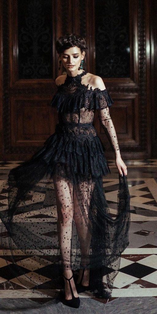 gothic wedding dresses lace black tulle malyarovaolga