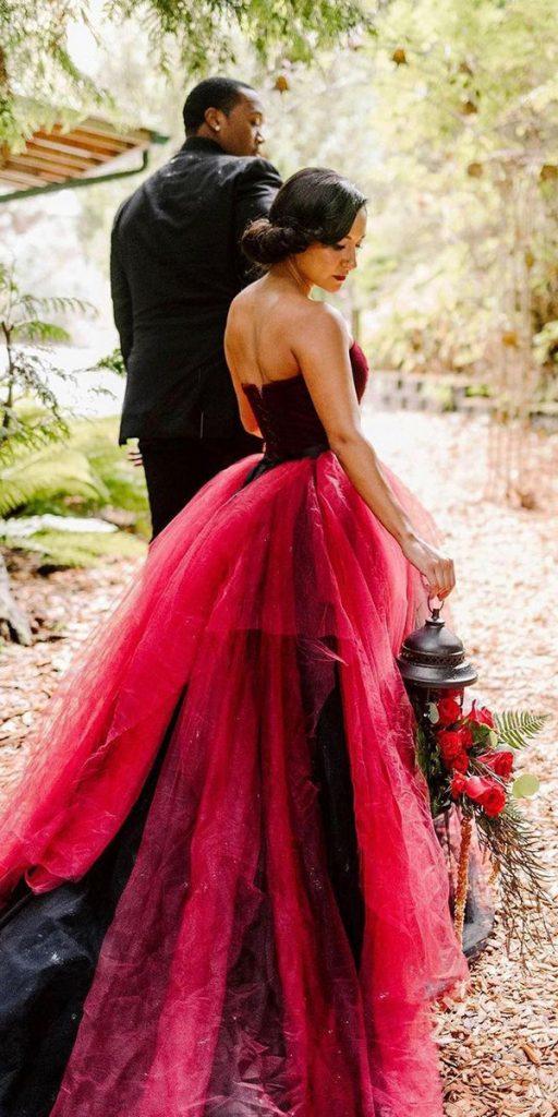  gothic wedding dresses red tulle skirt train frenchknotcouture