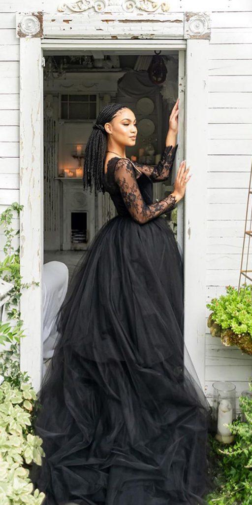 gothic wedding dresses with long sleeves lace black frenchknotcouture