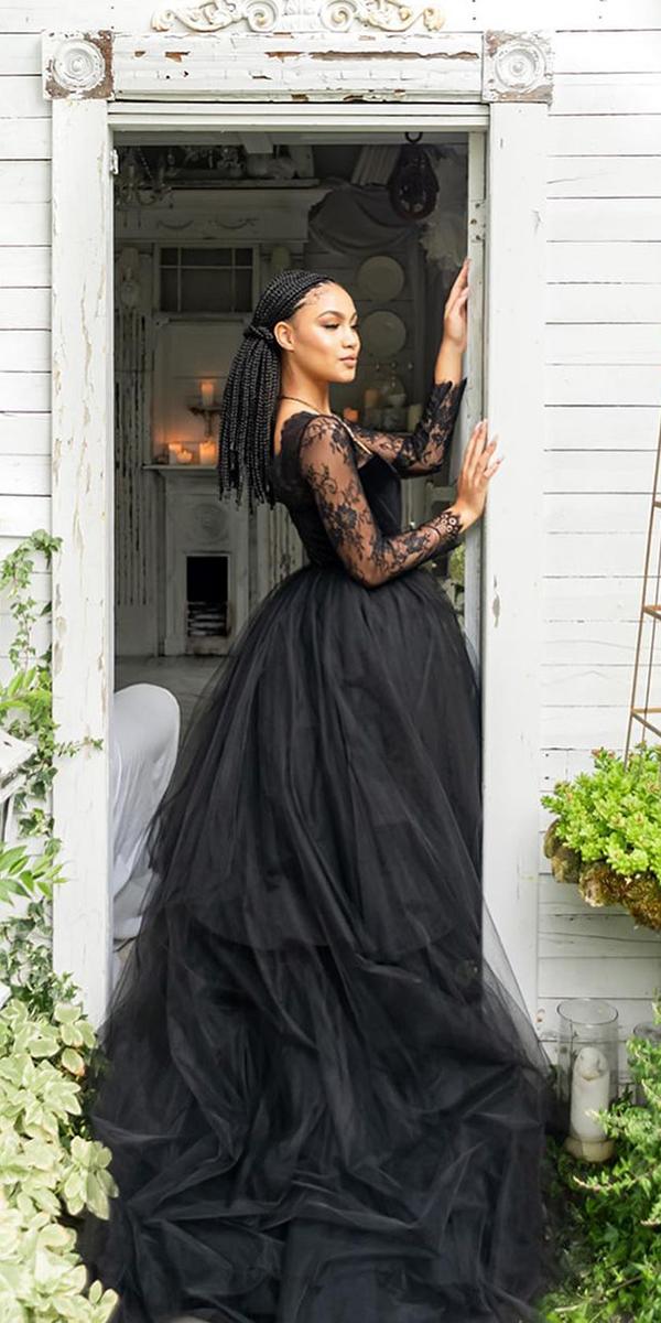 gothic wedding dresses with long sleeves lace black frenchknotcouture
