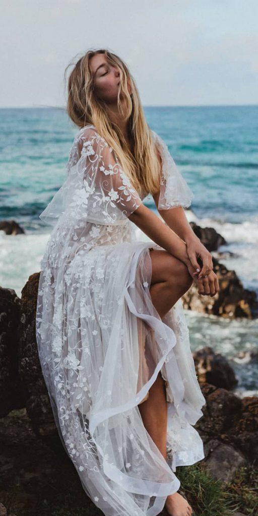 hawaiian wedding dresses a line floral appliques beach nathan lapham