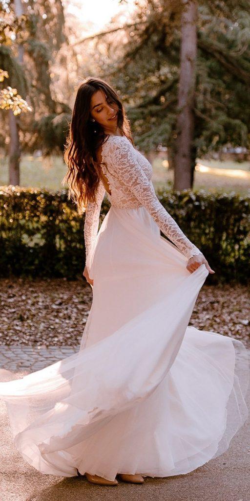 lace boho wedding dresses a line with long sleeves open back wear you love