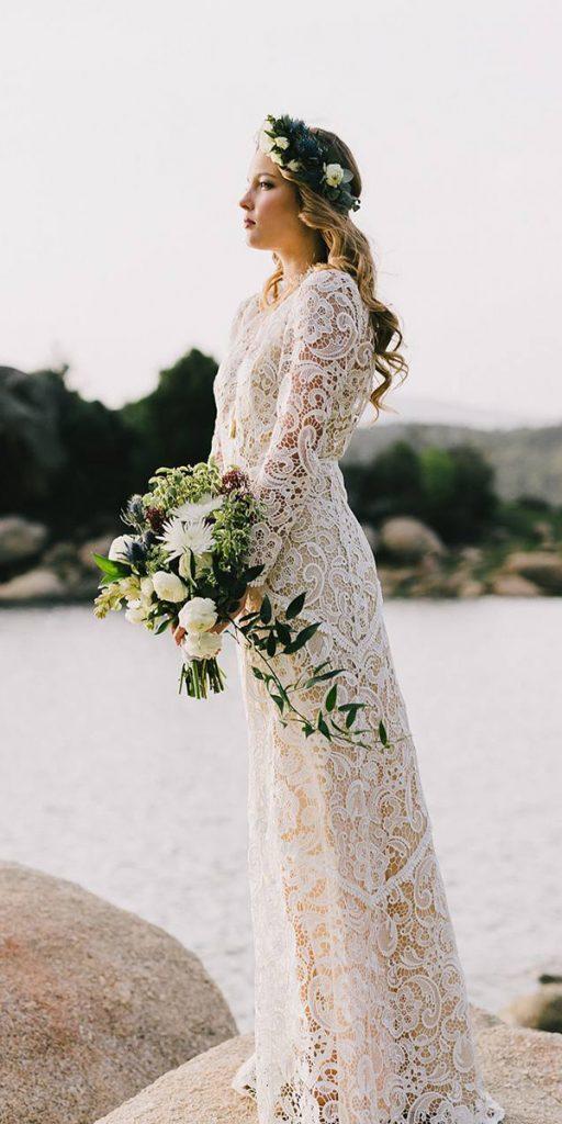 lace boho wedding dresses sheath vintage with sleeves marcossanchez