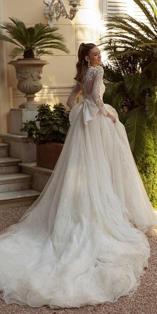 lace bridal gowns ball gown with long sleeves bow tina valerdi