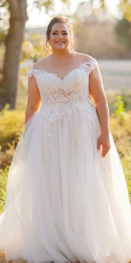 lace plus size wedding dresses a line off the shoulder sweetheart neckline studiolevana