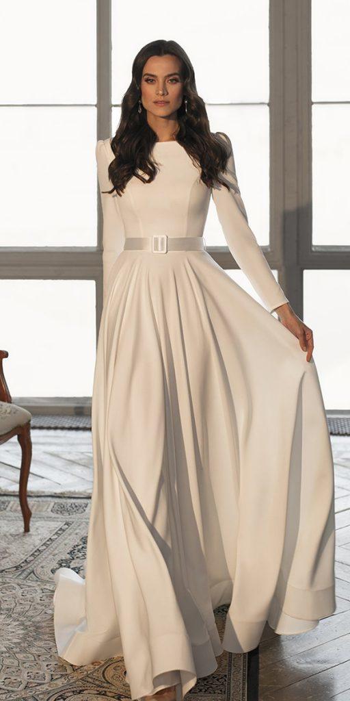 modest wedding dresses a line with long sleeves simple navibluebridal_