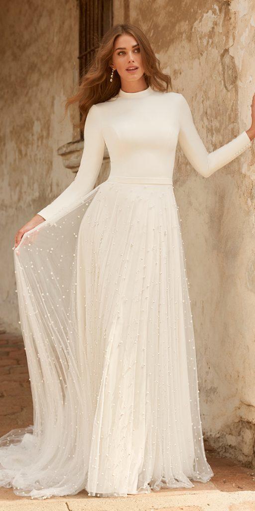 modest wedding dresses a line with long sleeves simple romantic maggiesottero