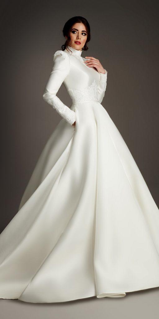 modest wedding dresses ball gown with long sleeves high neck mooshkibridal