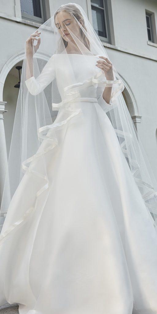 modest wedding dresses with sleeves a line simple sareh nouri