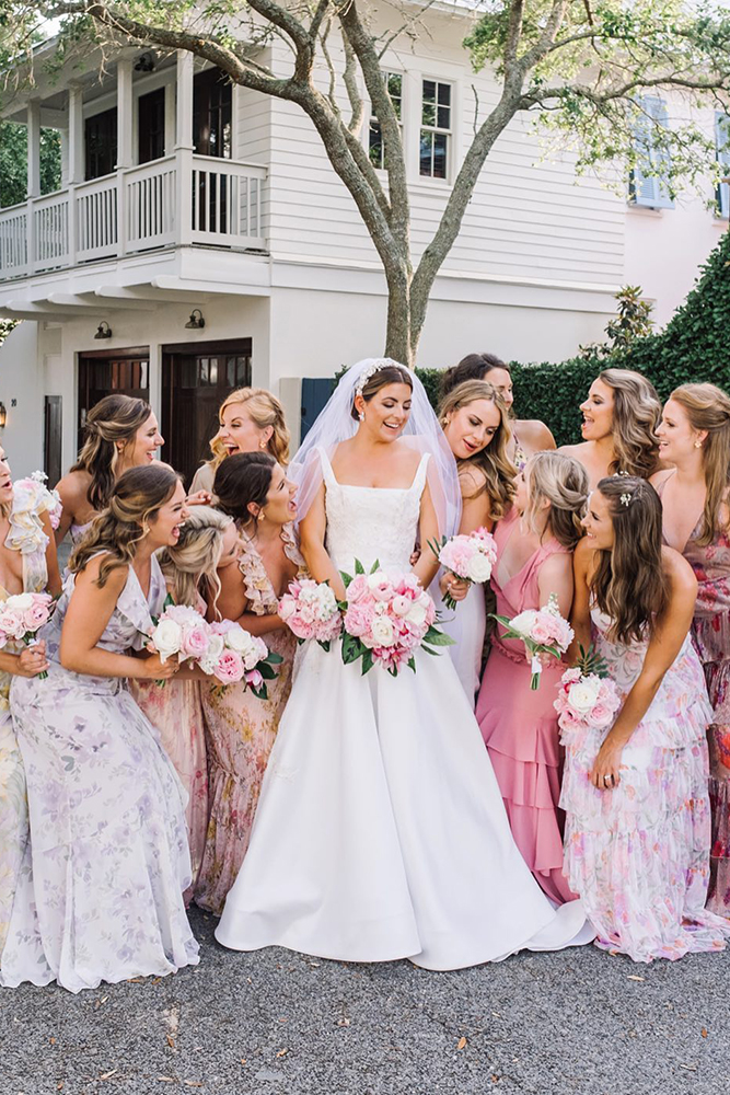 pastel floral bridesmaid dresses long summer annebarge