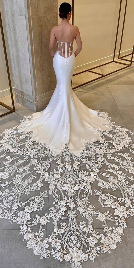 satin mermaid wedding dresses low back with train lace sexy enzoani