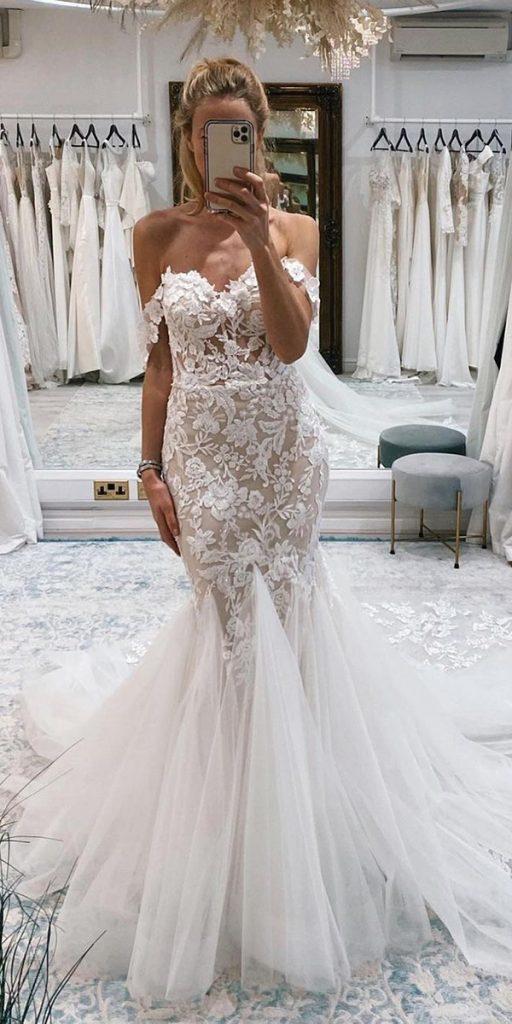 sweetheart mermaid wedding dresses strapless neckline off the shoulder lace enzoani