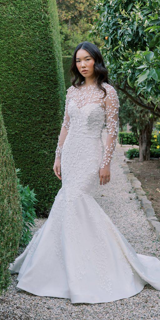 sweetheart mermaid wedding dresses with illusion sleeves lace floral anna barge