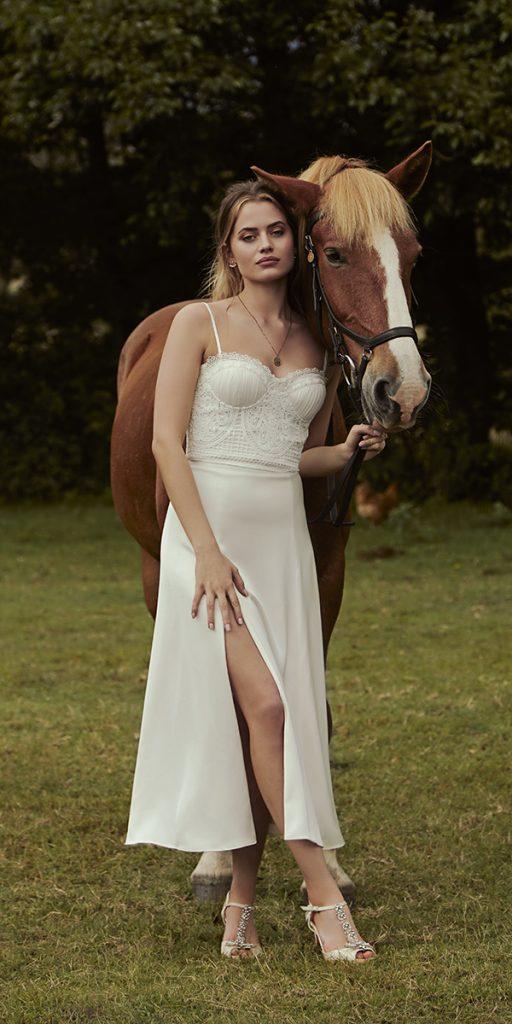 tea length wedding dresses lace top with spaghetti straps country deane