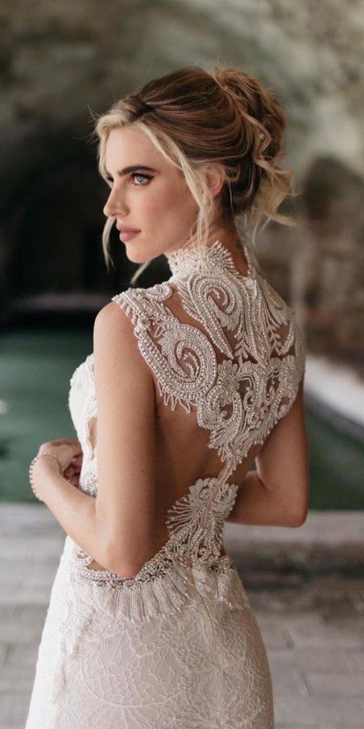  unique lace wedding dresses beaded high neck open back lian_rokman