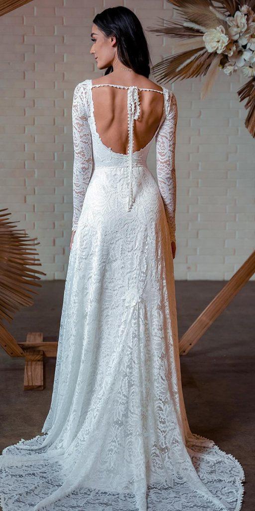 wedding dresses with lace sleeves a line open back boho wearyourlovexo