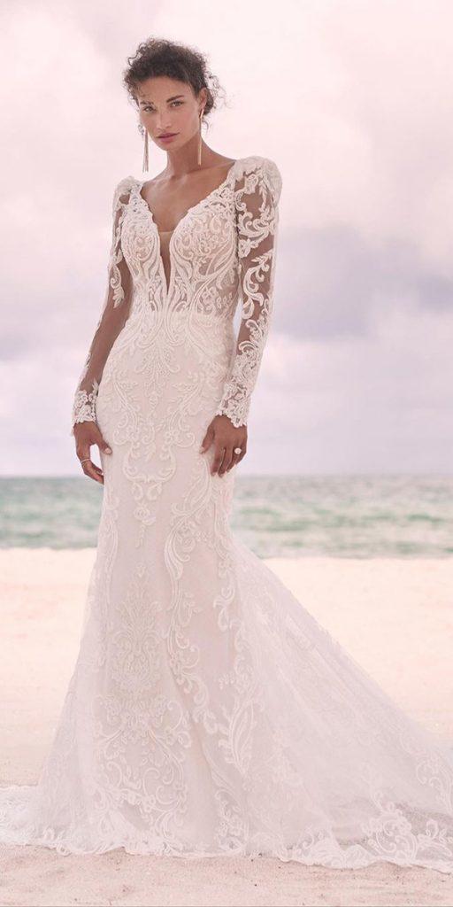  wedding dresses with lace sleeves lace beach fit and flare maggiesotterodesigns