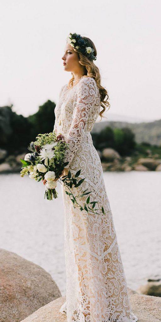 wedding dresses with lace sleeves sheath lace vintage boho marcossanchez