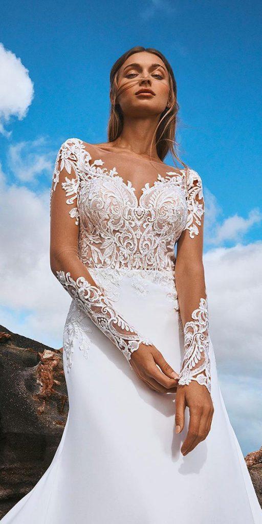 wedding dresses with lace sleeves with illusion sleeves romantic pronovias