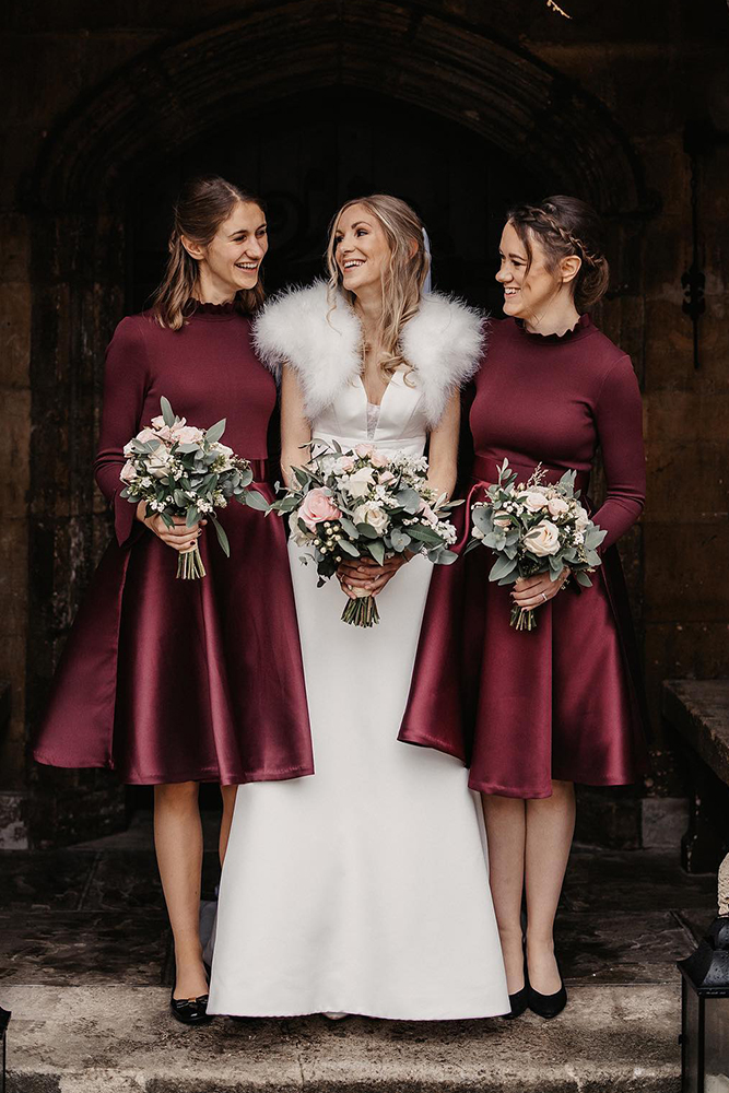 burgundy short bridesmaid dresses with long sleeves simple oleg samsonov