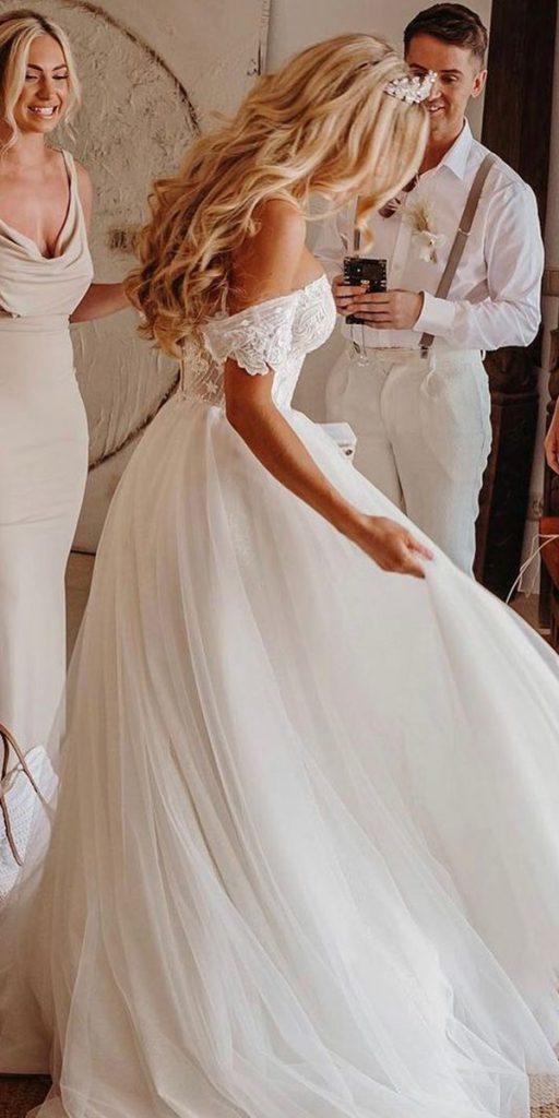 country wedding dresses a line off the shoulder lace rikidalal