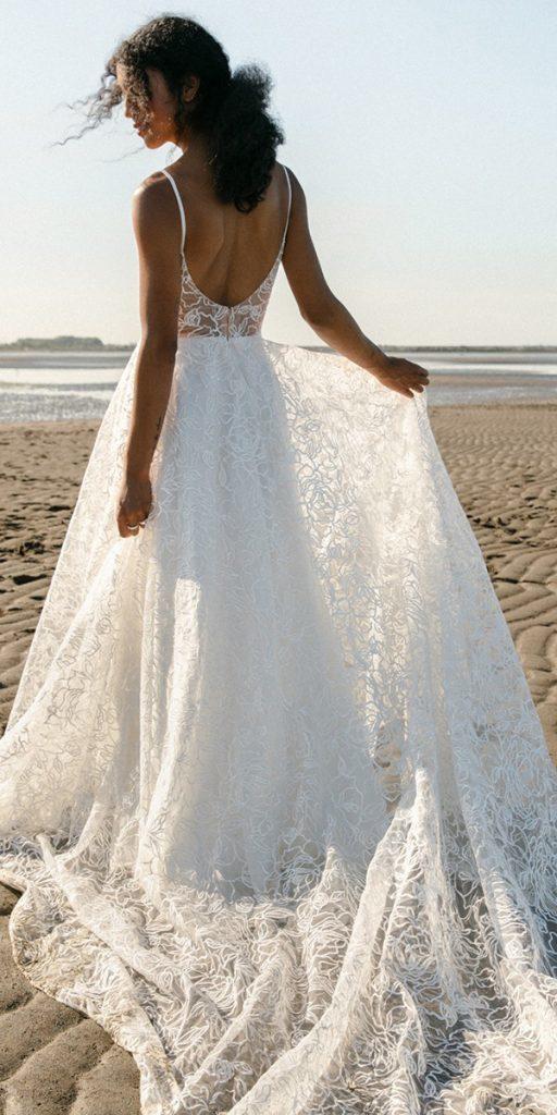 destination wedding dresses a line with spaghetti straps lace low back truvelle
