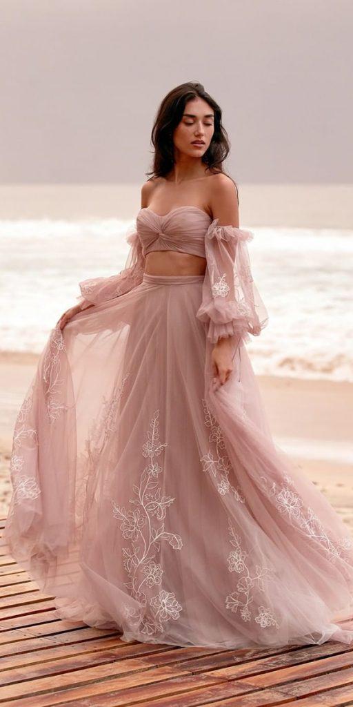 destination wedding dresses blush a line off the shoulder with sleeves willowbywatters