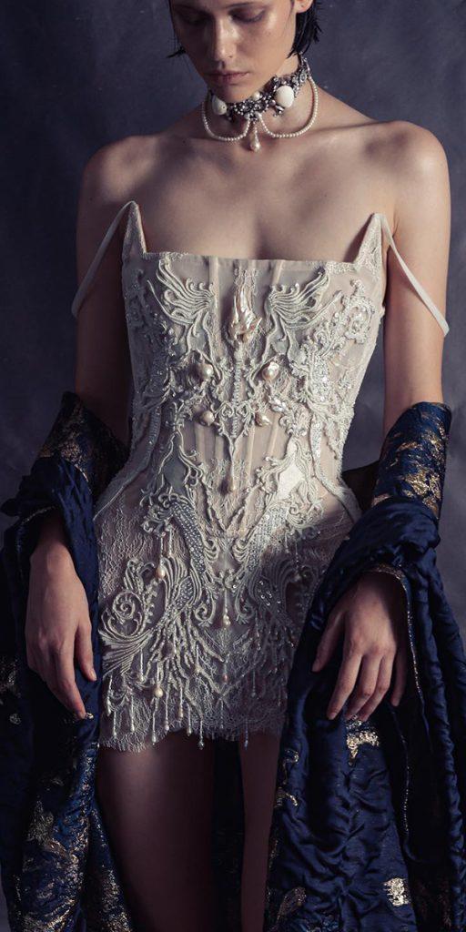  lace short wedding dresses vintage strapless neckline kimkassascouture