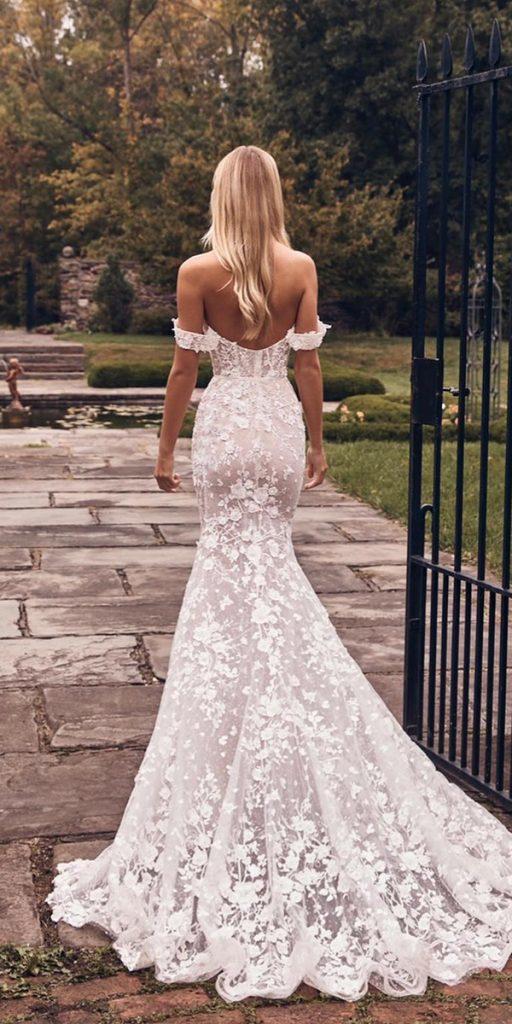 mermaid wedding dresses off the shoulder lace train leegrebenau
