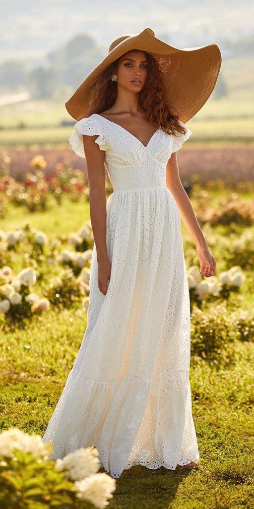 romantic bridal gowns boho a line v neckline casual alamourthelabel