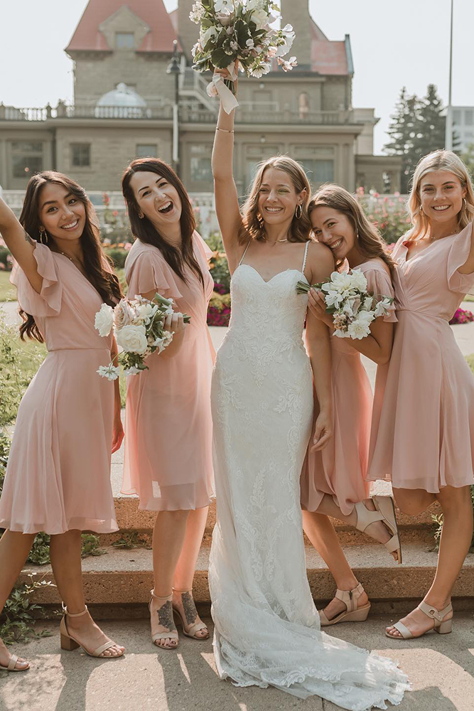 Blush bridesmaid dresses outlet short