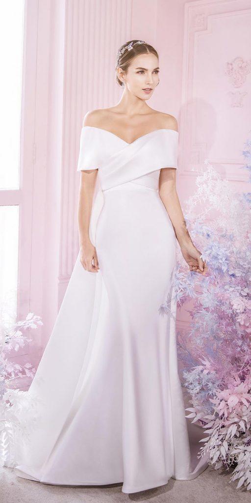 silk wedding dresses sheath off the shoulder strapless neckline simple digiobridal