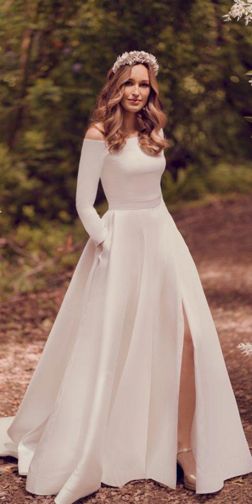 simple wedding dresses with sleeves off the shoulder simple slit stephanie allin