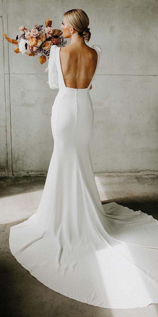  simple wedding dresses with sleeves open back sheath train pronovias