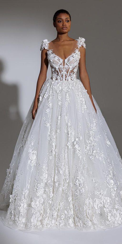 ball gown wedding dresses floral appliques sweetheart neckline pninatornai