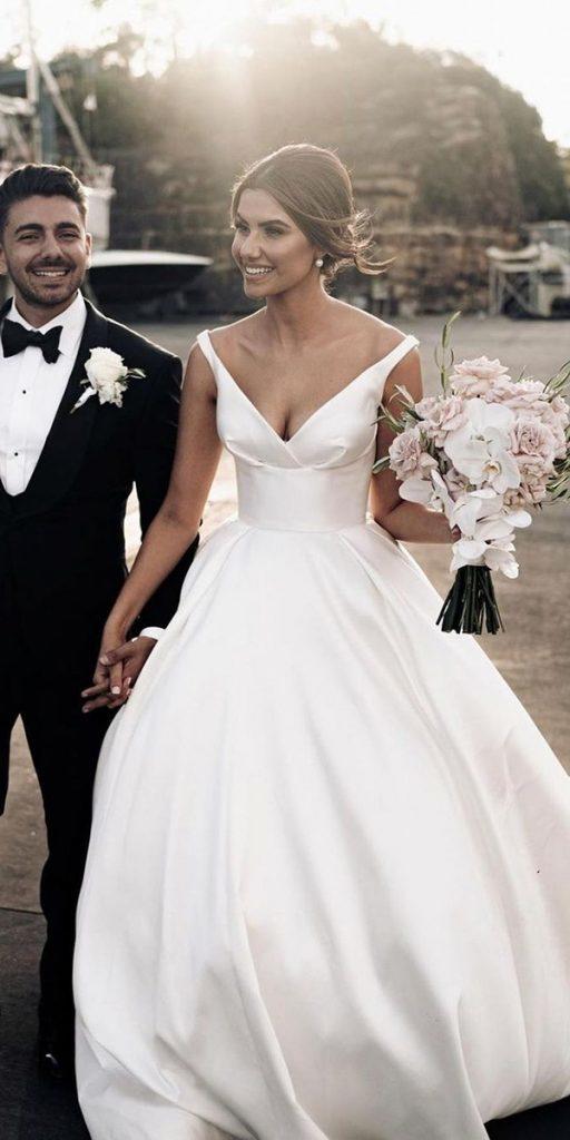ball gown wedding dresses simple satin neckline leahdagloria