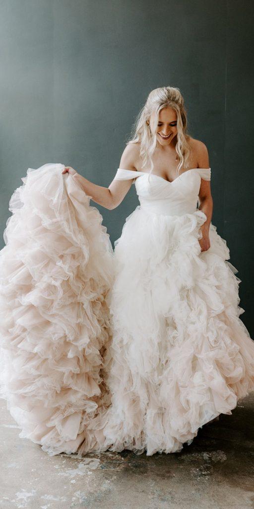 ball gown weddin dresses simple sweetheart neckline off the shoulder ruffled skirt kellyfaetanini