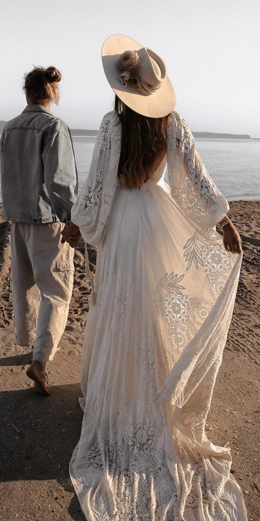 barnyard wedding dresses a line with long sleeves open back ruedeseine